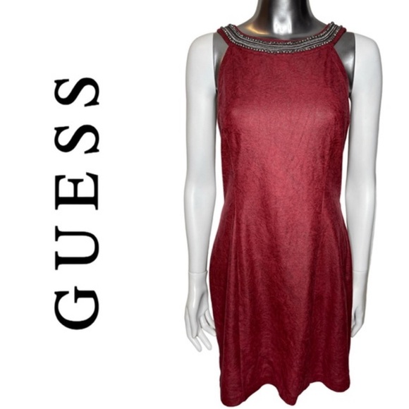 Guess Halter Red Mini Dress with Jewels and Mesh Back - Picture 11 of 12
